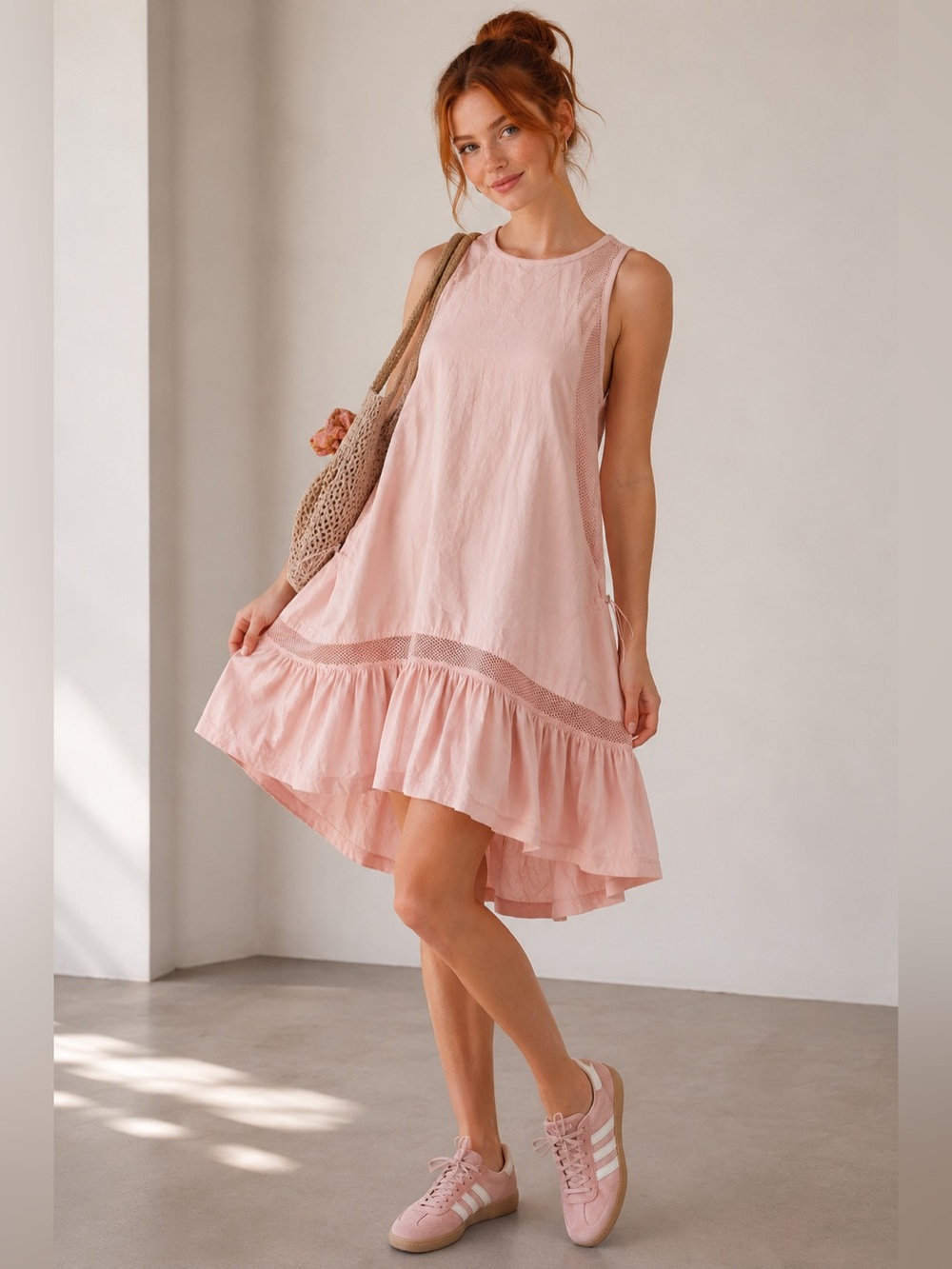 Anthropologie Daily Practice Hill Up Tiered Dress NWT XXS Peach Pink